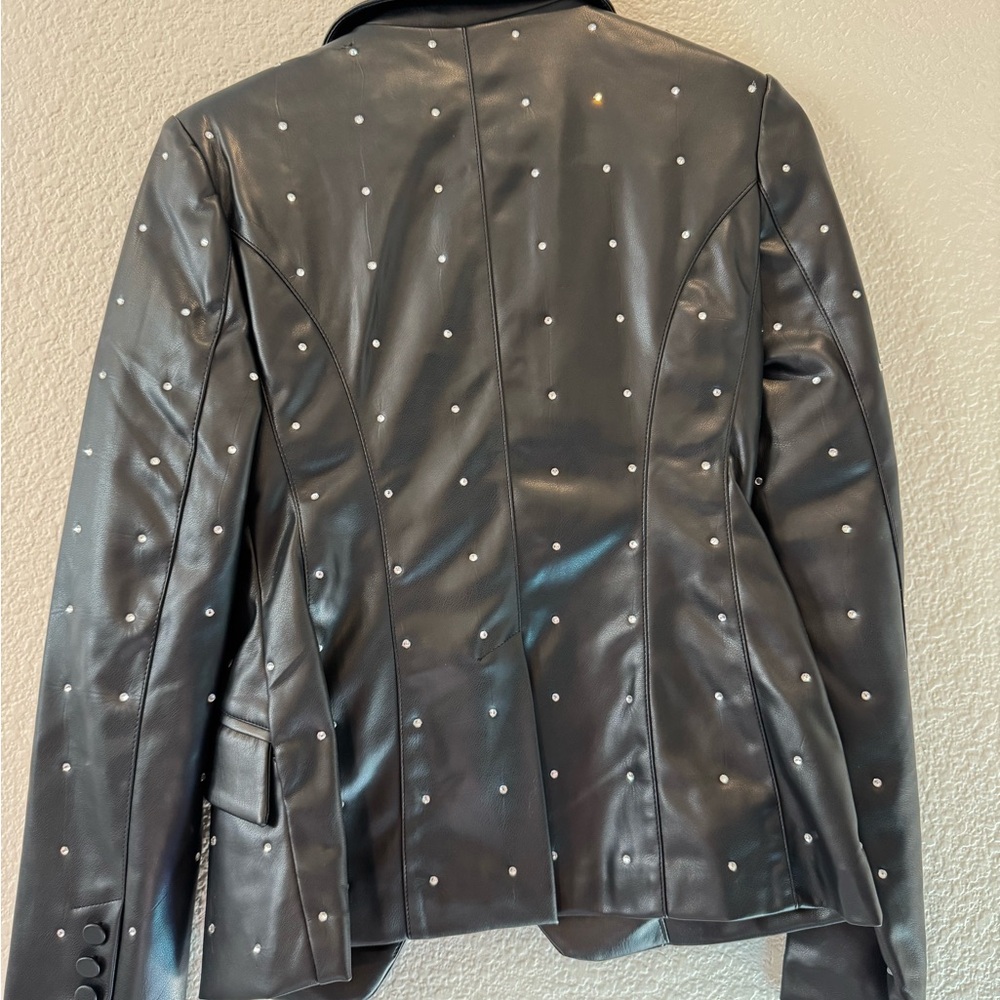 7 For All Mankind Black Leather Jacket with Silver Rhinestones